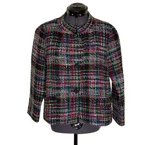 Talbots Plaid Wool Blend Tweed Blazer